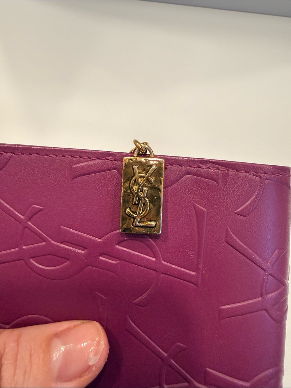 Yves Saint Laurent Embossed Logo Leather Wallet - Deep Berry/Purple - Picture 12 of 14